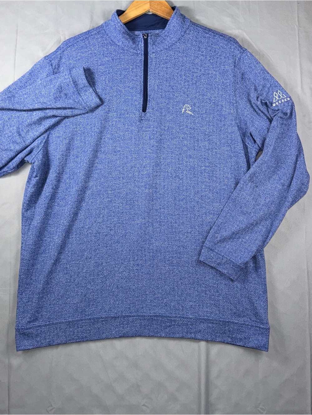 Rhoback Pullover Mens 2XL Blue Herringbone Quarter Zip Long Sleeve Golf